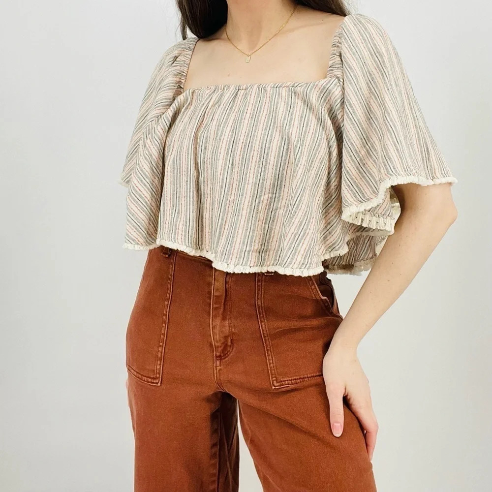 anthropologie moon river boho striped flowy off the shoulder top nwt size s